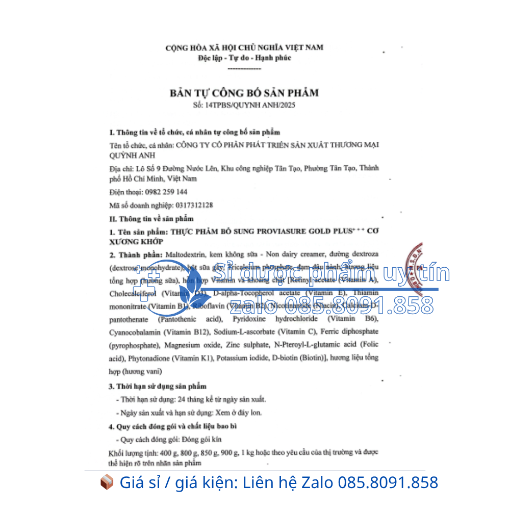 Sữa Proviasure Gold Plus+ + + Cơ Xương Khớp hộp 900g