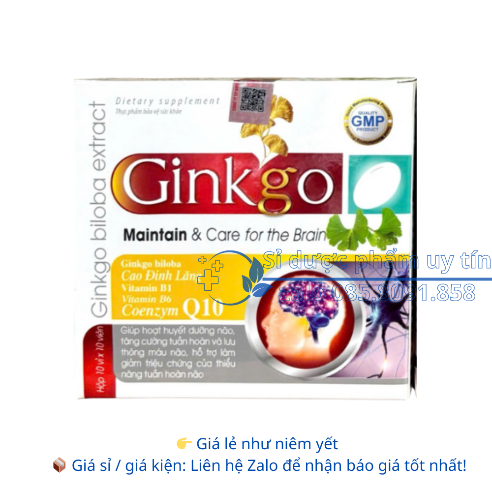 Viên uống Bổ não Ginkgo giúp hoạt huyết dưỡng não, tăng cường tuần hoàn và lưu thông máu não hộp 100 viên