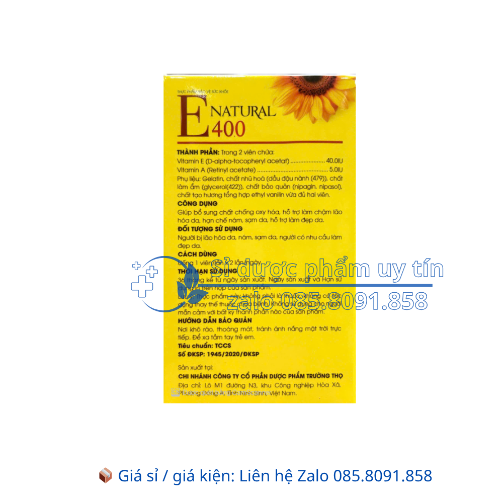 Viên uống E Natural 40.0 hỗ trợ làm đẹp da, hạn chế năm, sạm da hộp 100 viên