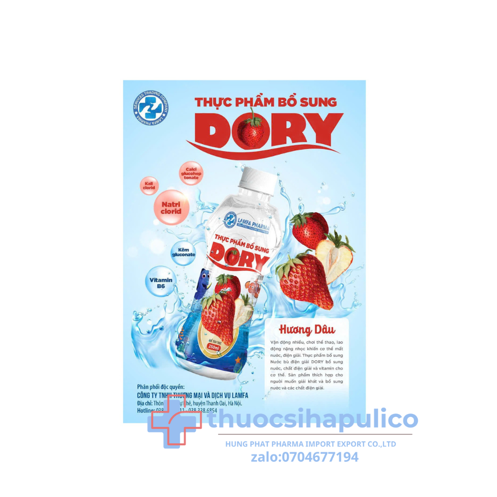Bù nước điện giải Dory vị dâu giúp bù nước điện giải lốc 6 chai
