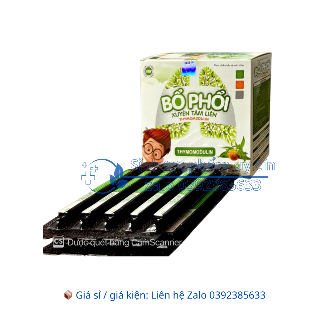 Siro Bổ Phổi Xuyên Tâm Liên Thymomodulin giúp bổ phổi, giảm ho, giảm đờm, giảm đau rát họng, khản tiếng hộp 20 ống