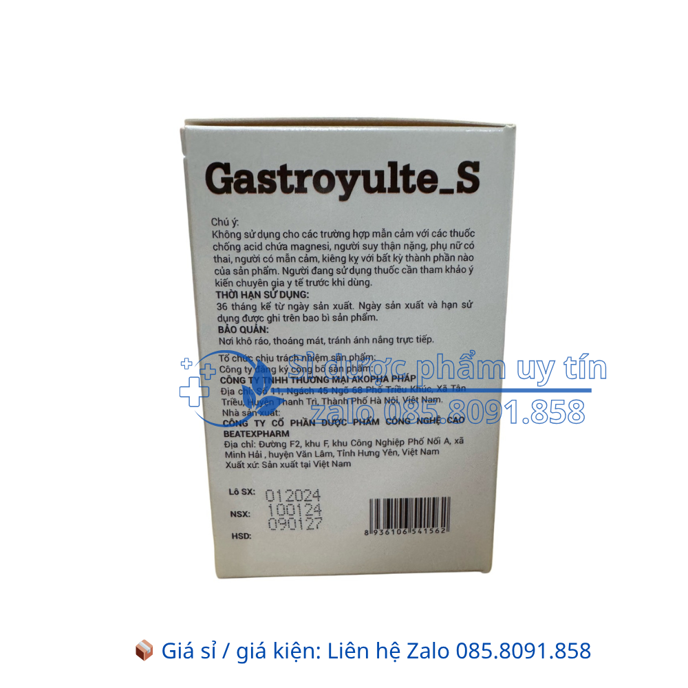 Gastroyulte_S giúp giảm acid dịch vị, hỗ trợ giảm triệu chứng: đầy bụng, ợ hơi, ợ chua do viêm loét dạ dày, tá tràng hộp 20 gói