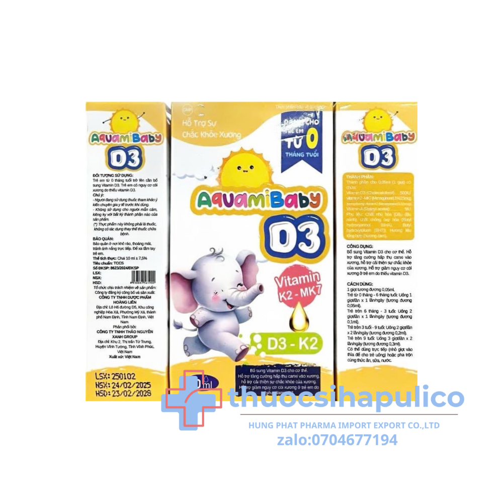Vitamin Aquamibaby D3 giúp tăng cường hấp thu canxi vào xương, chắc khỏe của xương hộp 10 ml
