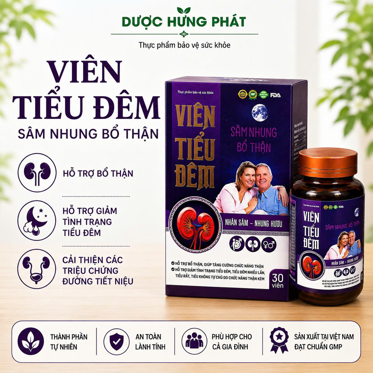 VIên Tiểu Đêm Sâm Nhung Bổ Thận giúp bổ thận, giúp tăng cường chức năng thận hộp 30 viên