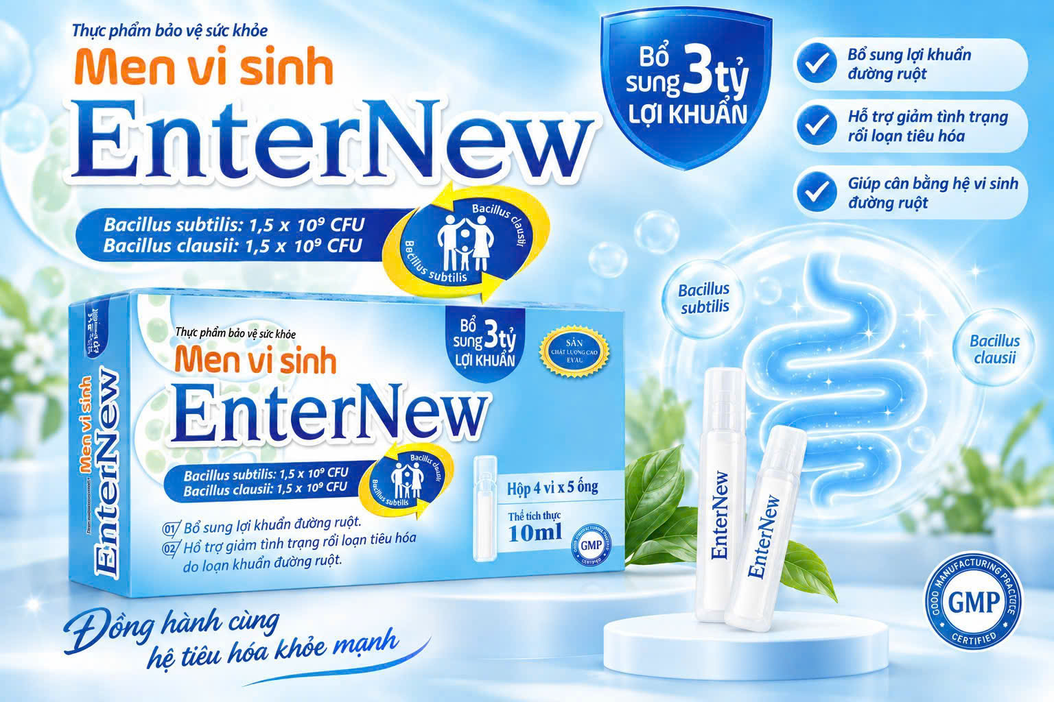 (Mua Sỉ Liên Hệ Zalo) Men Vi Sinh Enter New giúp bổ sung lợi khuẩn đường ruột giảm rối loạn tiêu hóa hộp 20 ống