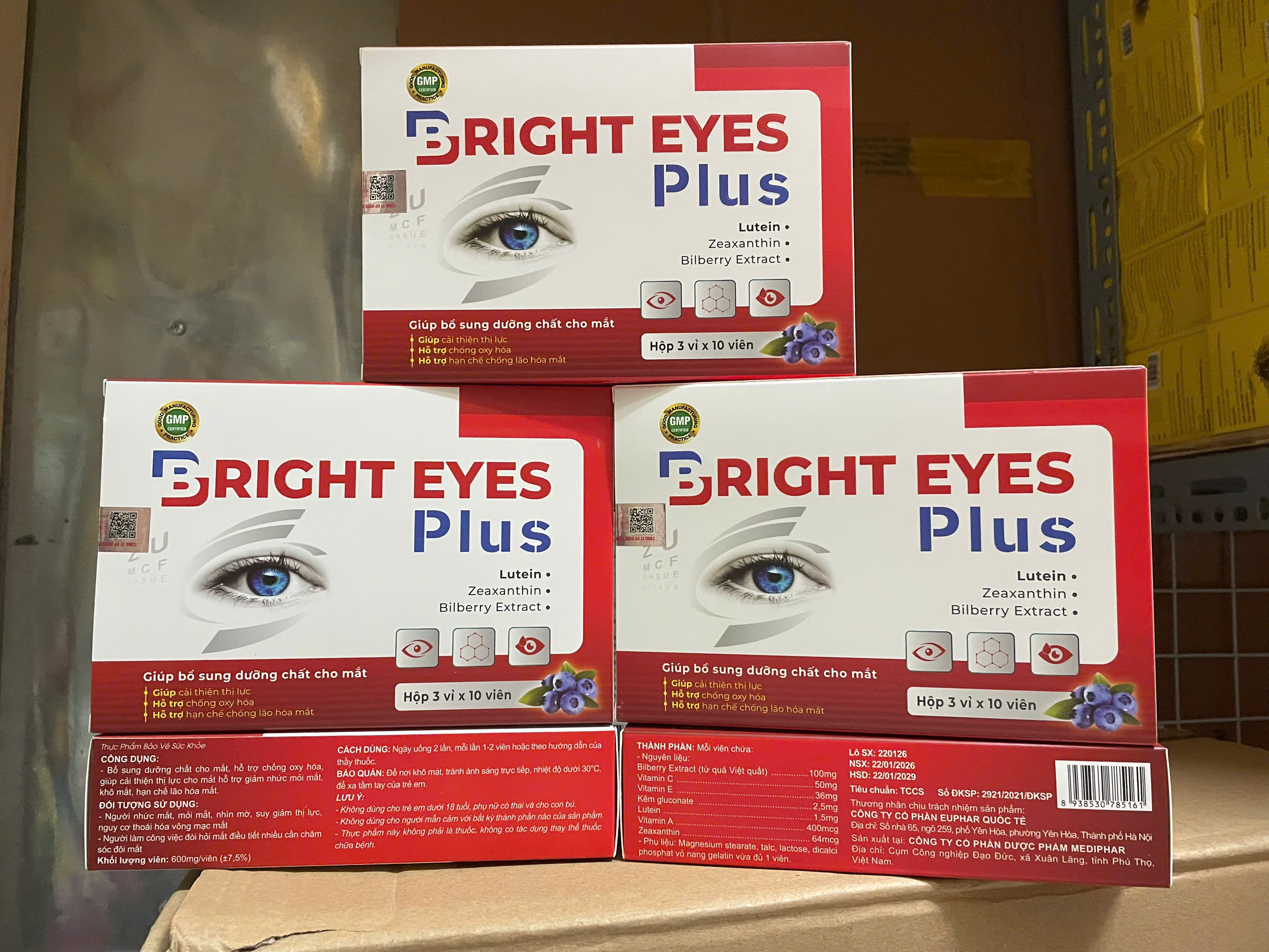 (Mua Sỉ Liên Hệ Zalo) Viên uống bổ mắt Bright Eyes Plus giúp cải thiện thị lực, giảm các biểu hiện khô mắt, mỏi mắt, giảm nguy cơ thoái hóa mắt hộp 30 viên
