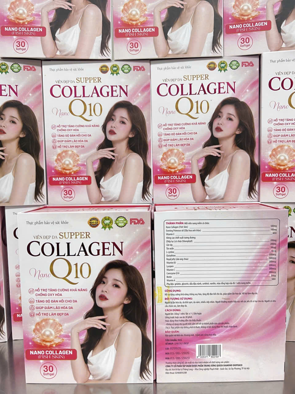 (Mua Sỉ Liên Hệ Zalo) Viên uống đẹp da Supper Collagen Nano Q10 hộp Hồng giúp tăng độ ẩm, tăng đàn hồi cho da, giúp sáng đẹp da hộp 30 viên