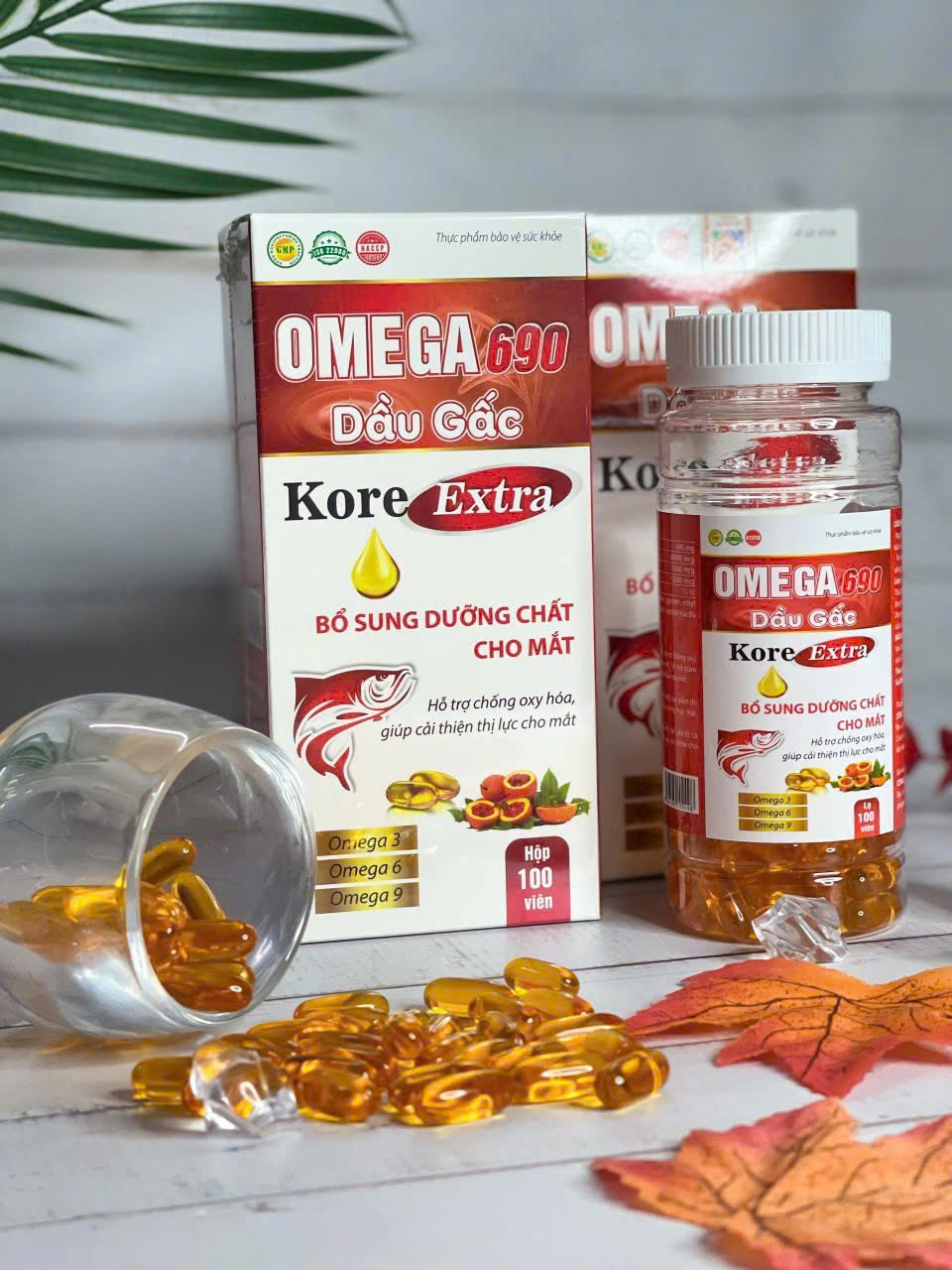 (Mua Sỉ Liên Hệ Zalo) Viên uống Omega 690 Dầu Gấc Kore Extra giúp tăng cường thị lực, tốt cho tim mạch, cải thiện trí nhớ hộp 100 viên
