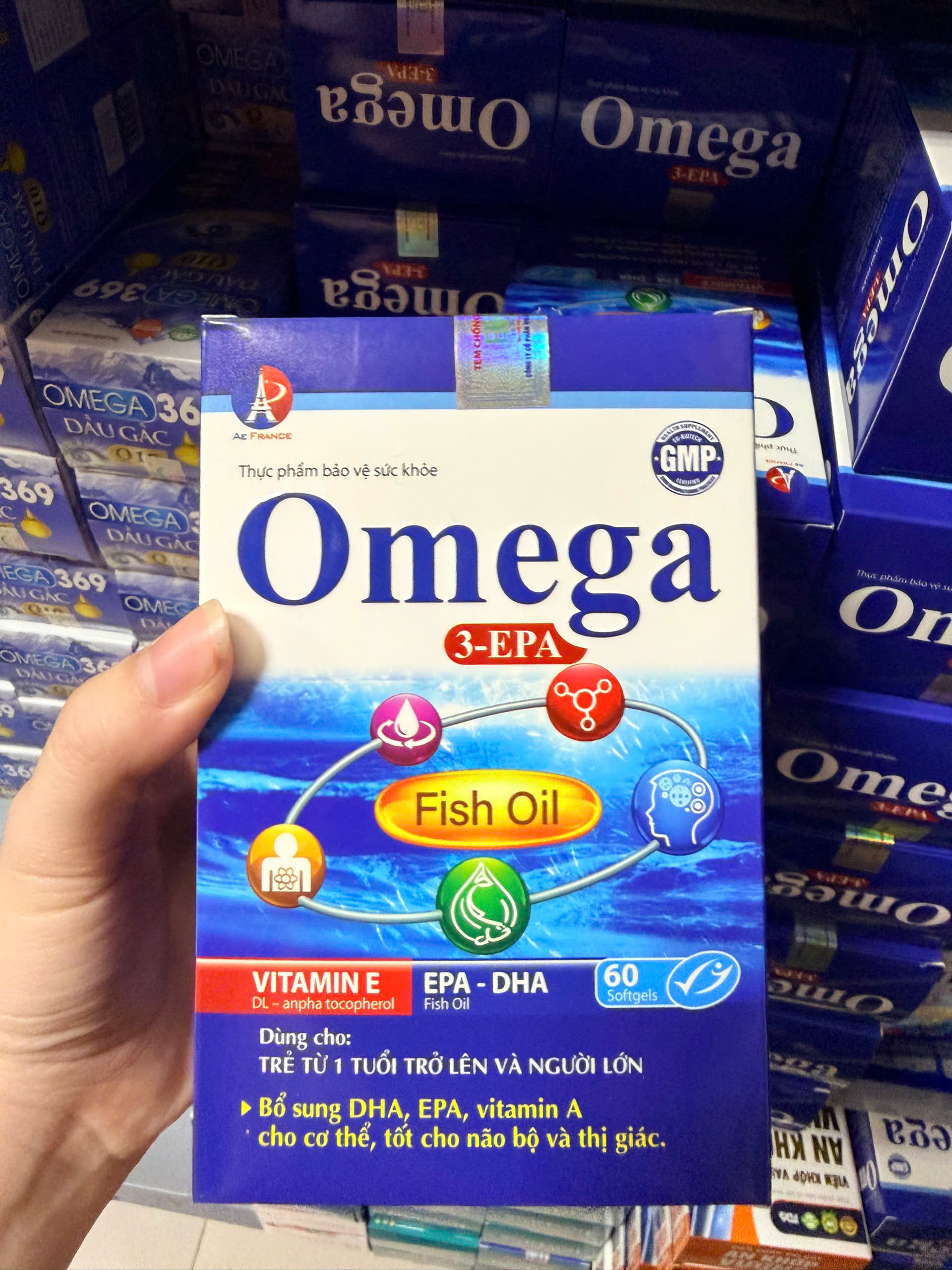 (Mua Sỉ Liên Hệ Zalo) Viên uống Omega 3-EPA giúp bổ sung DHA, EPA, vitamin A cho cơ thể, tốt cho não bộ và thị giác hộp 60 viên
