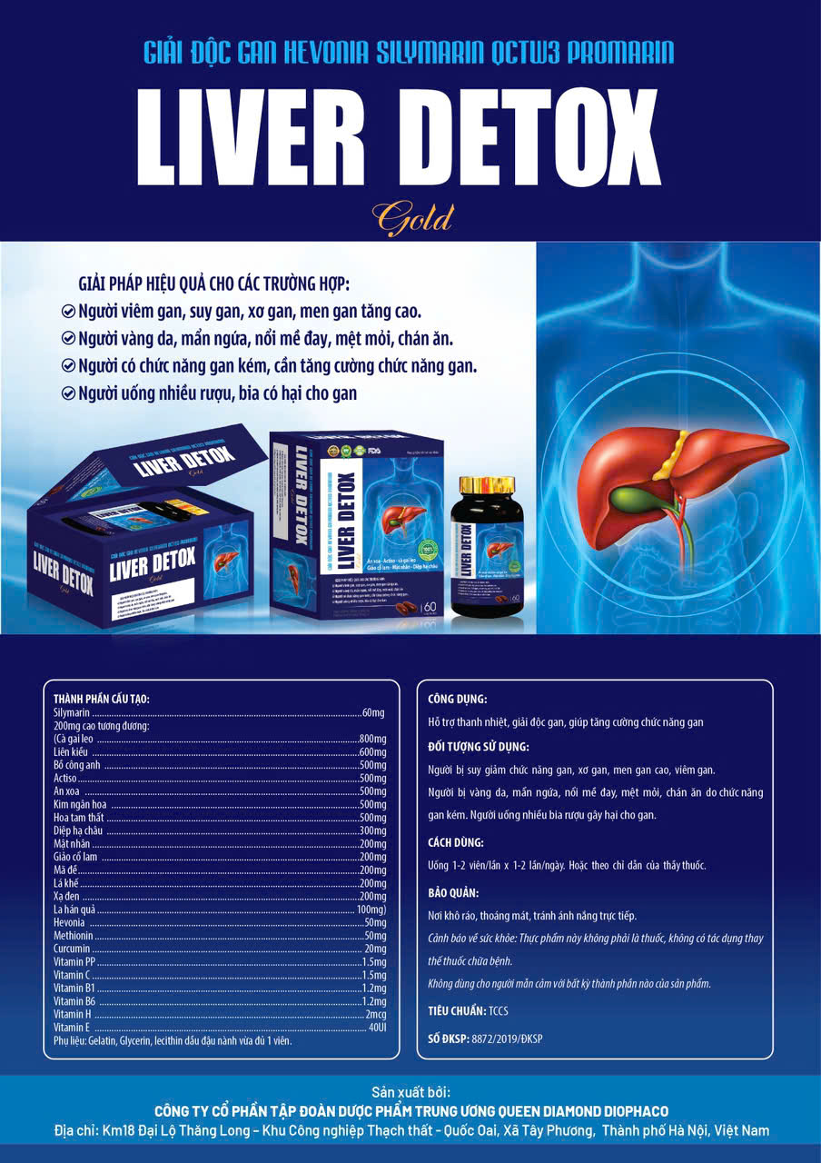 (Mua Sỉ Liên Hệ Zalo) Viên uống Liver Detox Gold giúp thanh nhiệt, giải độc gan, tăng cường chức năng gan hộp 60 viên