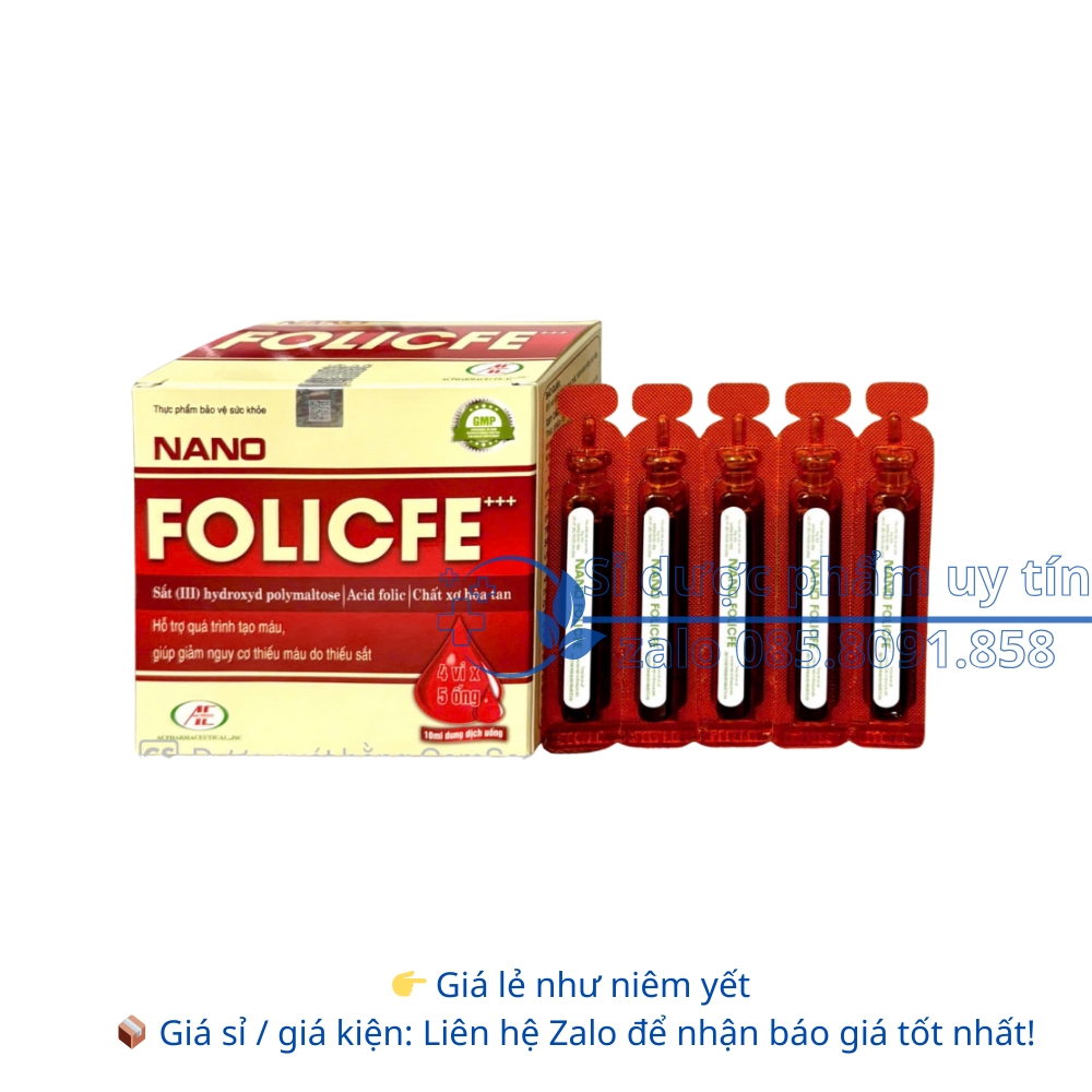 Siro Nano Folicfe +++ giúp bổ sung sắt và acid folic hộp 20 ống
