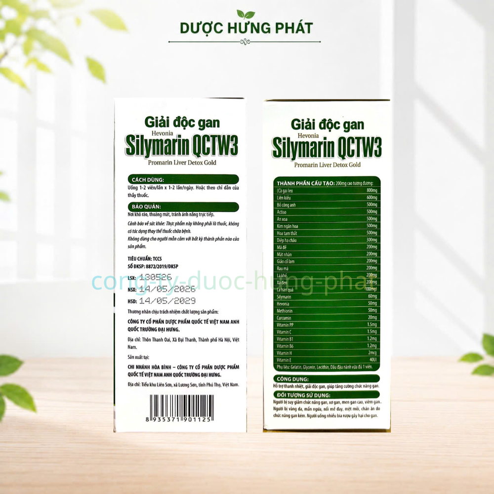 Giải độc gan Hevonia Silymarin QCTW3 Promarin Liver Detox Gold giúp thanh nhiệt, giải độc gan, giúp tăng cường chức năng gan hộp 30 viên