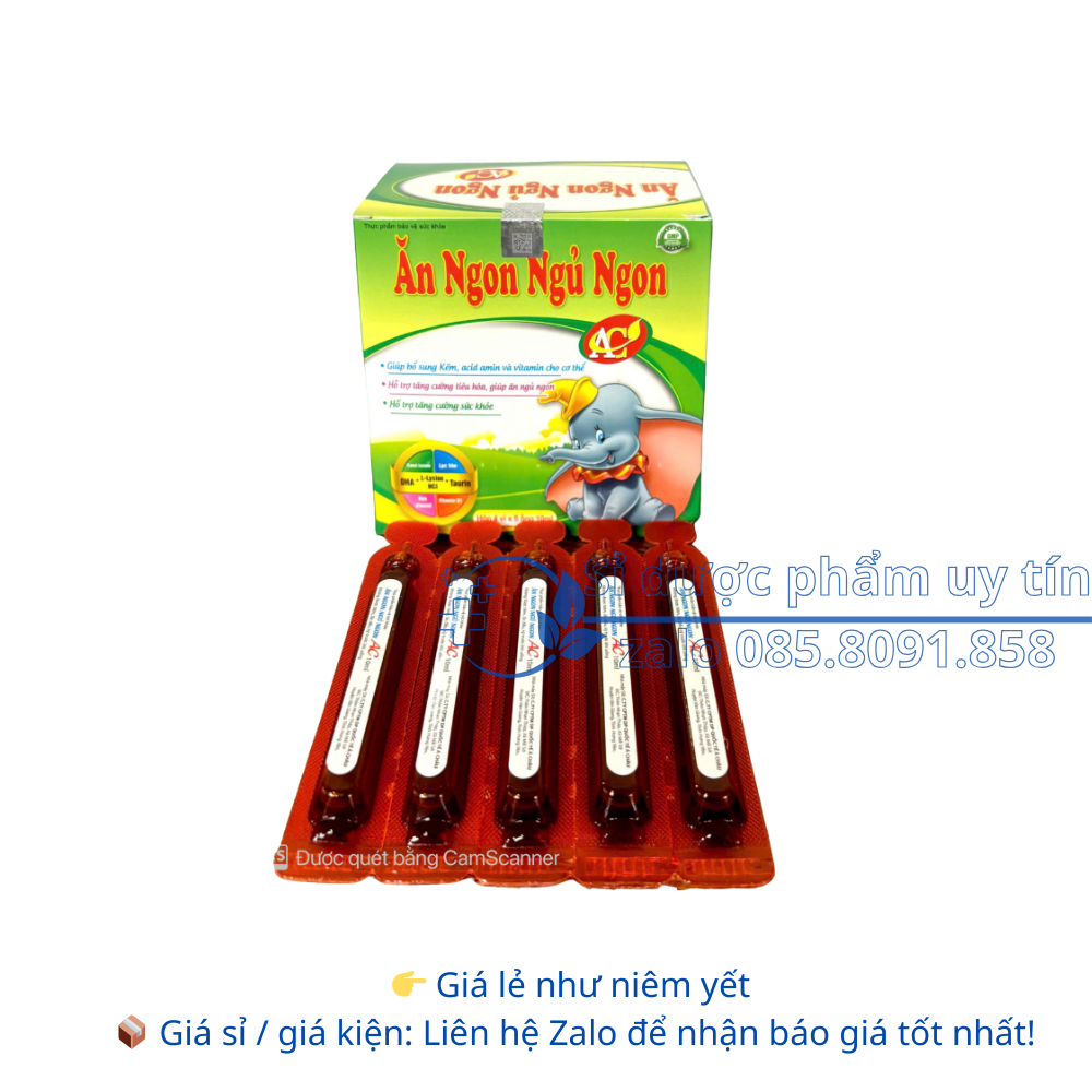 Siro Ăn Ngon Ngủ Ngon AC giúp ăn ngủ ngon, tăng đề kháng hộp 20 ống