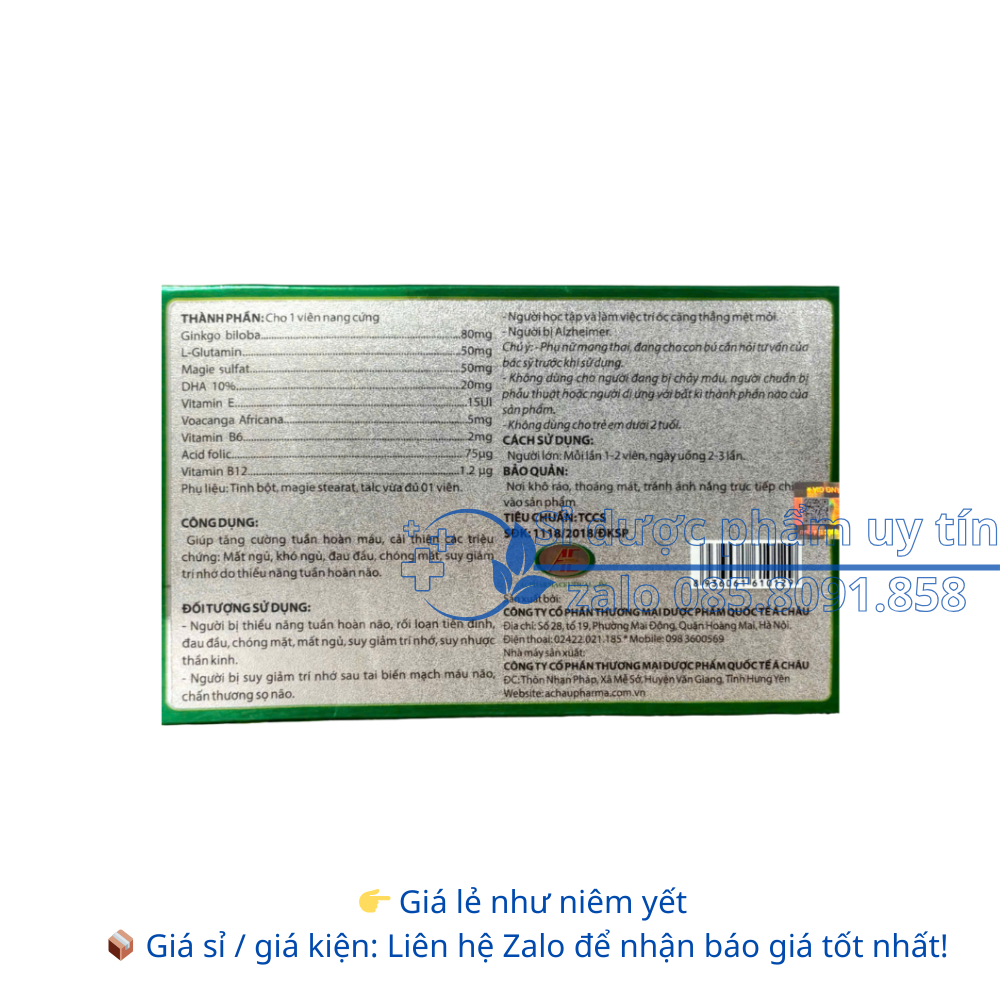 Viên Uống Bổ Não Brain KBG giúp tăng cường tuần hoàn máu đau đầu, chóng mặt, suy giảm trí nhớ hộp 30 viên