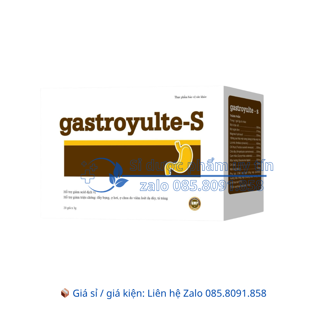 Gastroyulte_S giúp giảm acid dịch vị, hỗ trợ giảm triệu chứng: đầy bụng, ợ hơi, ợ chua do viêm loét dạ dày, tá tràng hộp 20 gói