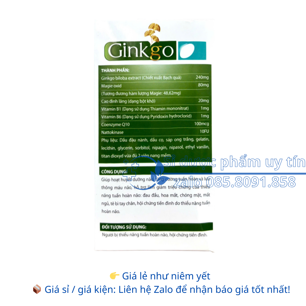 Viên uống Bổ não Ginkgo giúp hoạt huyết dưỡng não, tăng cường tuần hoàn và lưu thông máu não hộp 100 viên