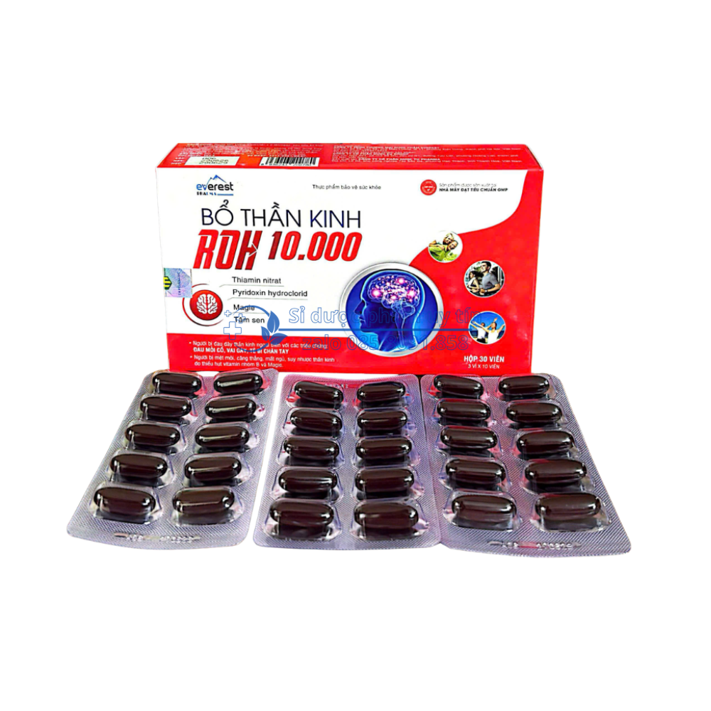 Viên uống Bổ Thần Kinh ROH 10.000 giúp bổ sung vitamin nhóm B (B1, B6) và Magie, làm dịu thần kinh hộp 30 viên