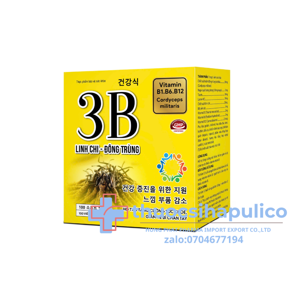 Viên uống  Vitamin 3B Linh Chi - Đông Trùng vàng giúp tăng cường sức khỏe, giảm mệt mỏi hộp 100 viên