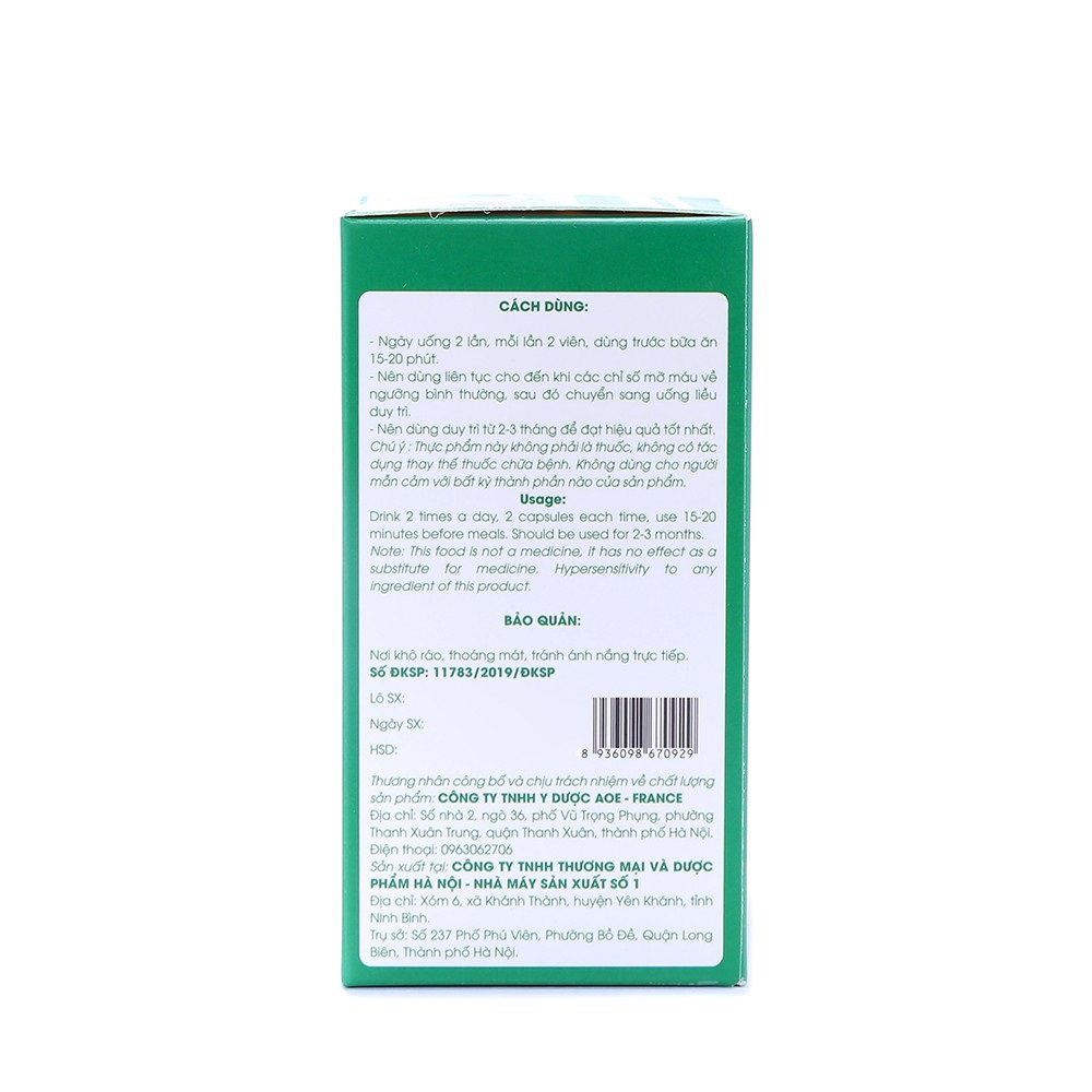 Viên uống giảm mỡ máu Liperton Aoe hỗ trợ giảm cholesterol, ngừa gan nhiễm mỡ hộp 30 viên