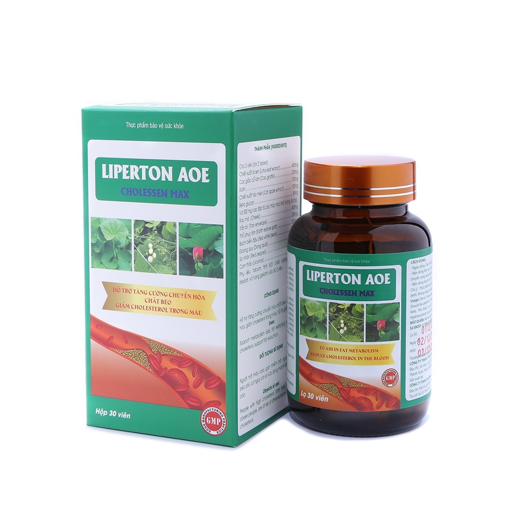 Viên uống giảm mỡ máu Liperton Aoe hỗ trợ giảm cholesterol, ngừa gan nhiễm mỡ hộp 30 viên