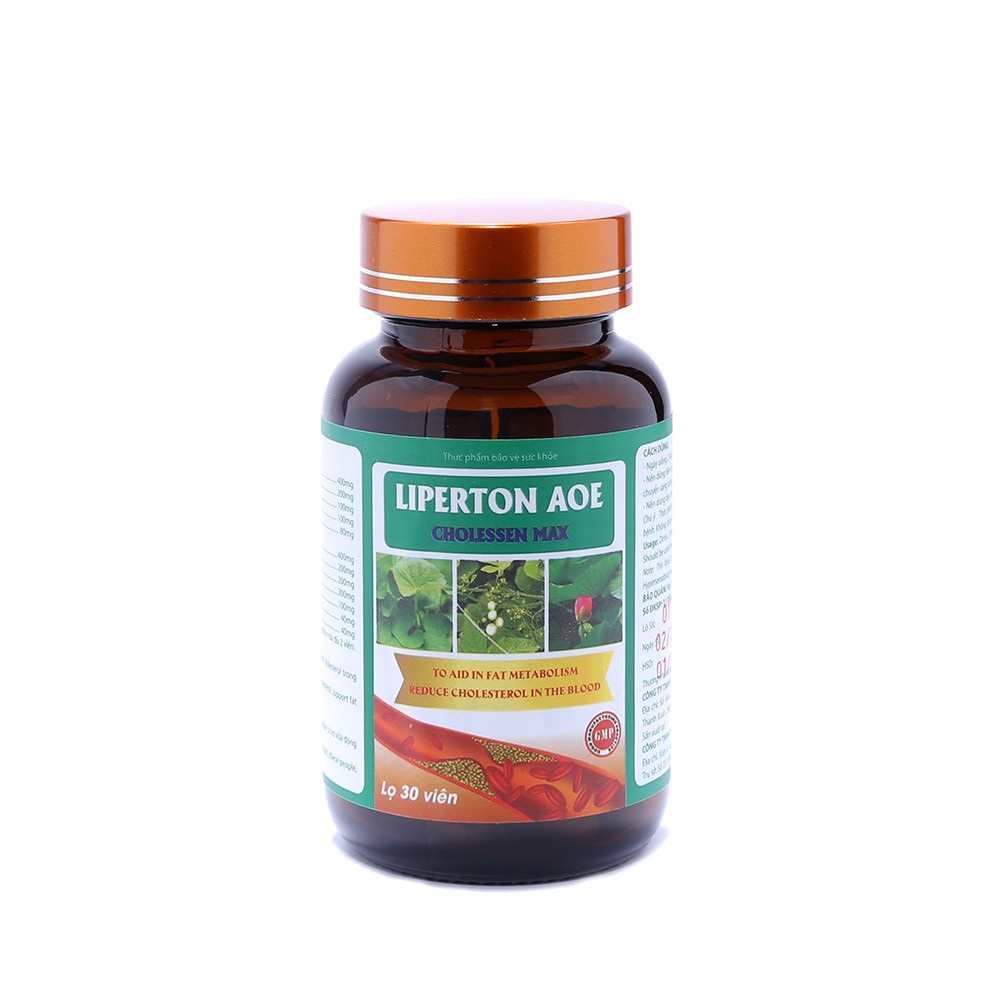 Viên uống giảm mỡ máu Liperton Aoe hỗ trợ giảm cholesterol, ngừa gan nhiễm mỡ hộp 30 viên