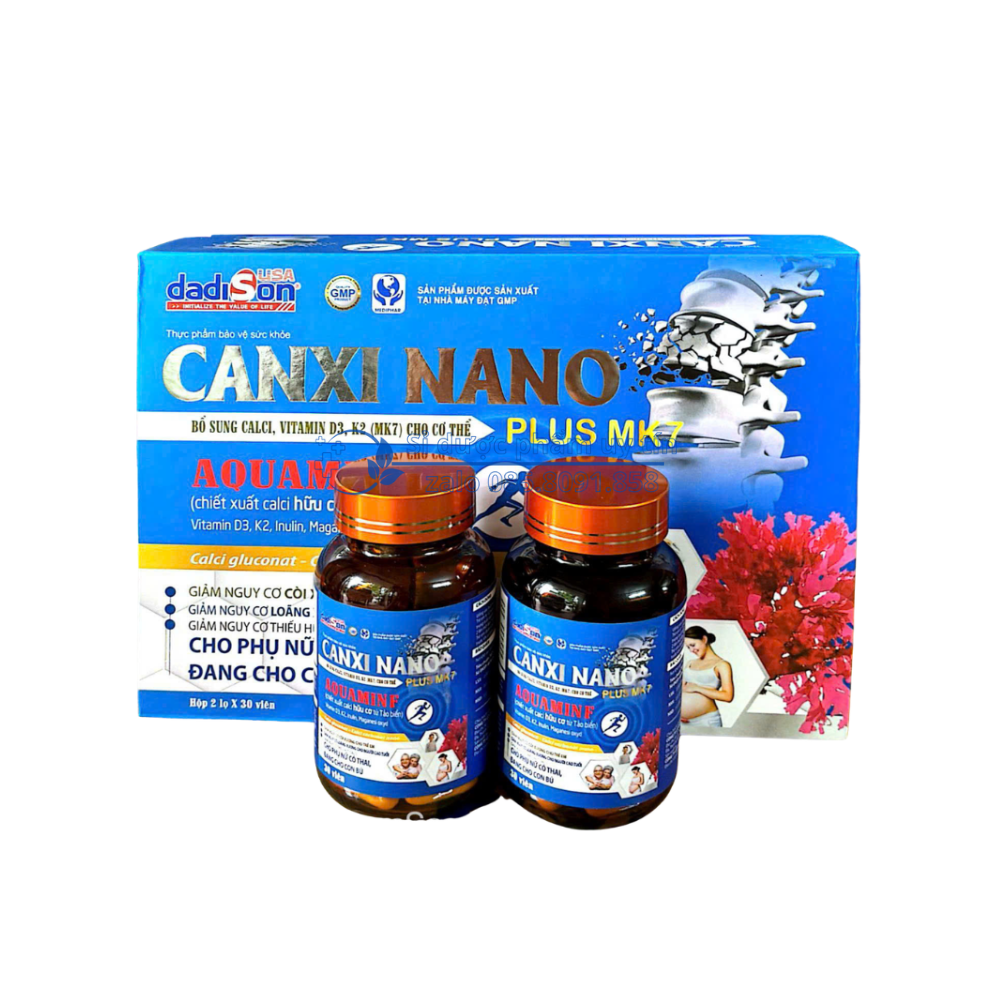 Viên uống Canxi Nano Plus MK7 giúp bổ sung Calci, vitamin D3, K2 (MK7) phát triển chiều cao cho trẻ em hộp 60 viên