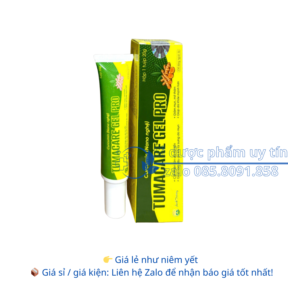 Kem bôi da Curcumin Nano Nghệ Tumacare Gel Pro giúp giảm mụn, làm mờ các vết thâm do mụn hộp 20g