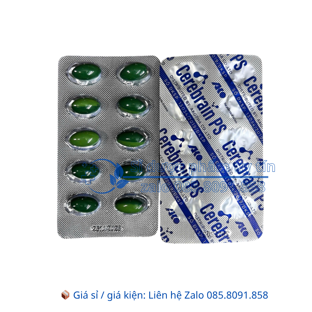 Viên uống bổ não Cerebrain PS giúp hoạt huyết dưỡng não, giúp tăng cường tuần hoàn máu não hộp 100 viên