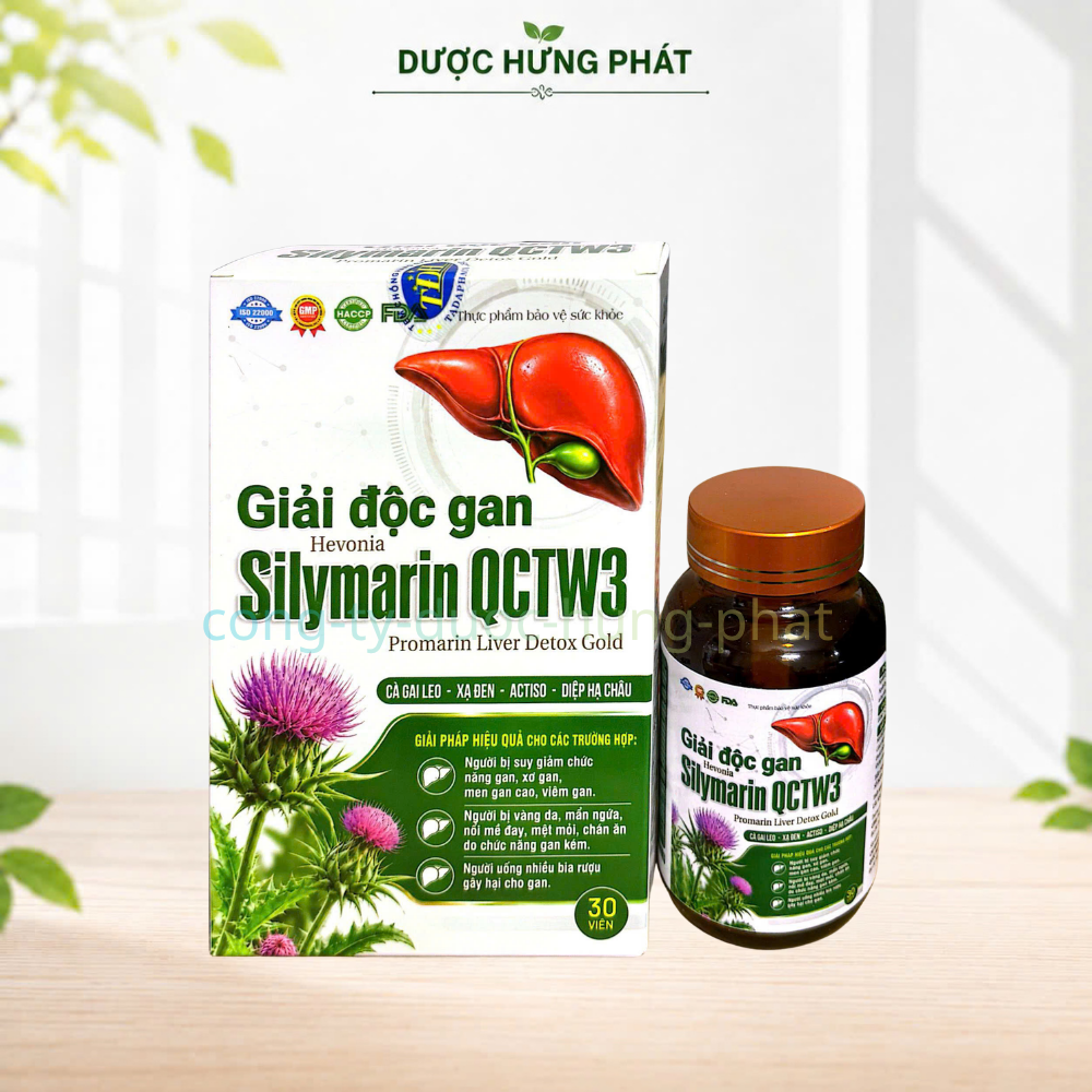 Giải độc gan Hevonia Silymarin QCTW3 Promarin Liver Detox Gold giúp thanh nhiệt, giải độc gan, giúp tăng cường chức năng gan hộp 30 viên
