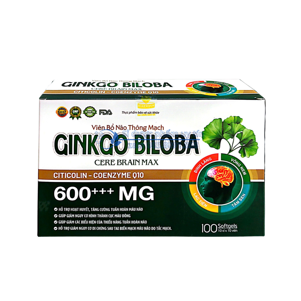 Viên uống Bổ Não thông mạch Ginkgo Biloba Cere Brain Max giúp hoạt huyết, tăng cường lưu thông máu hộp 100 viên