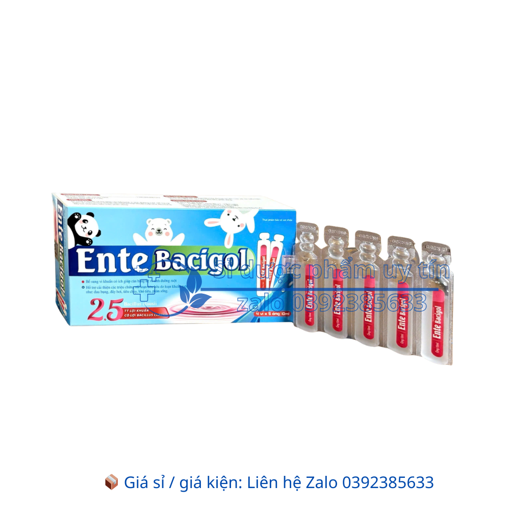 Men Ente Bacigol giảm đau bụng, đầy hơi, khó tiêu, tiêu chảy, phân sống hộp 20 ống