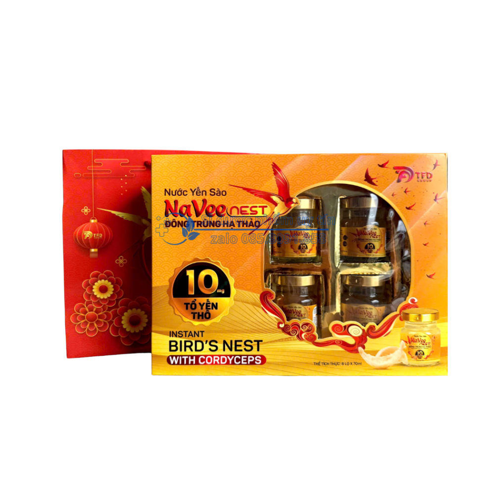 Nước Yến Sào Naveenest Đông Trùng Hạ Thảo giúp bồi bổ cơ thể, tăng cường sức khoẻ hộp 6 lọ