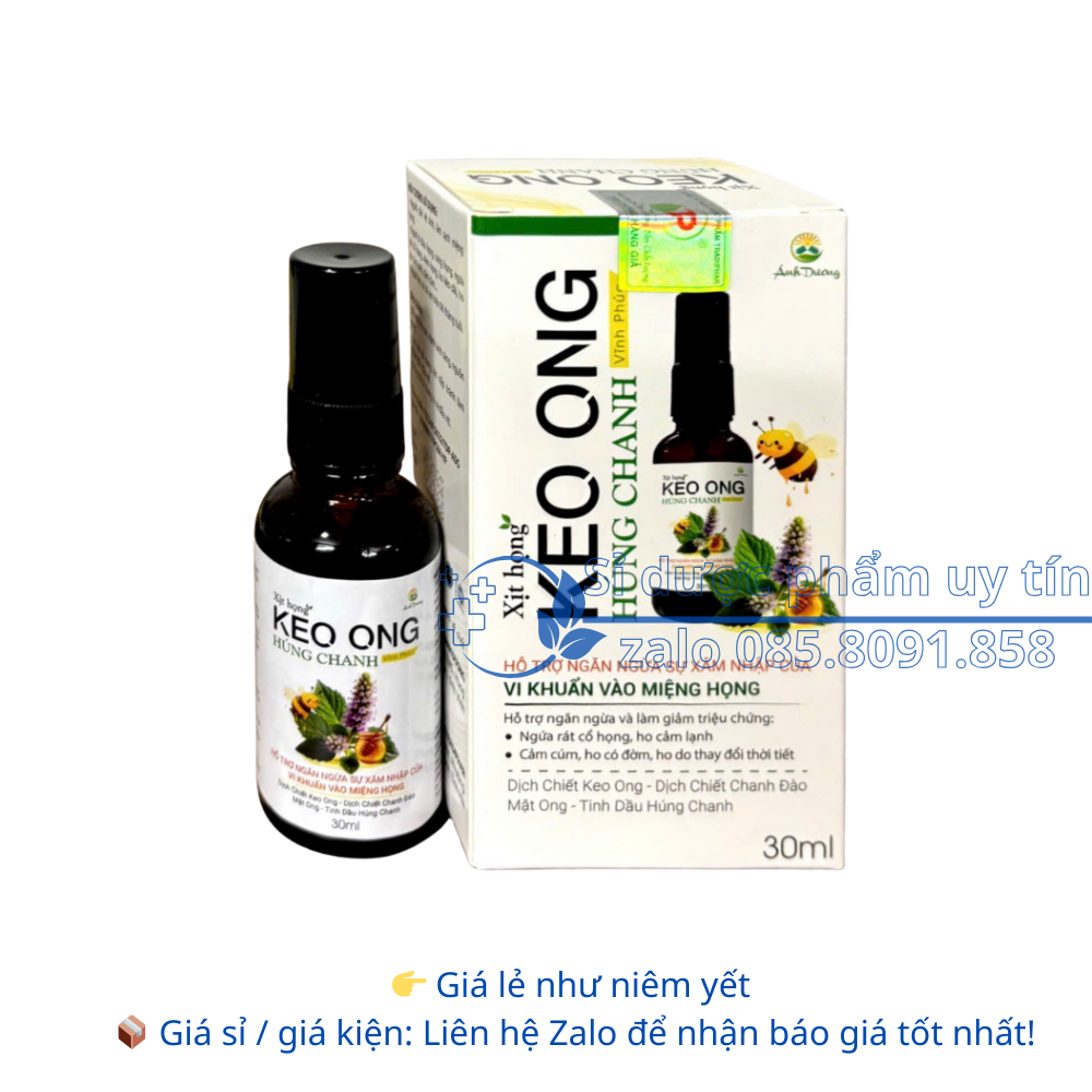 Xịt Họng Keo Ong Húng Chanh giúp làm dịu mát họng khi bị đau họng, sưng họng, ngứa rát cổ họng hộp 30 ml