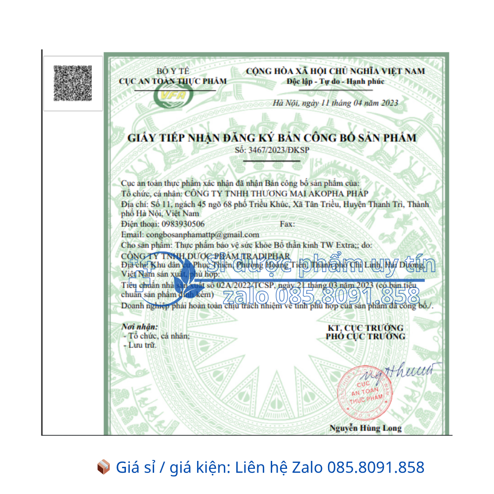 Viên uống Bổ thần kinh TW Extra giúp giảm mệt mỏi, mất ngủ, căng thẳng, suy nhược thần kinhhộp 30 viên