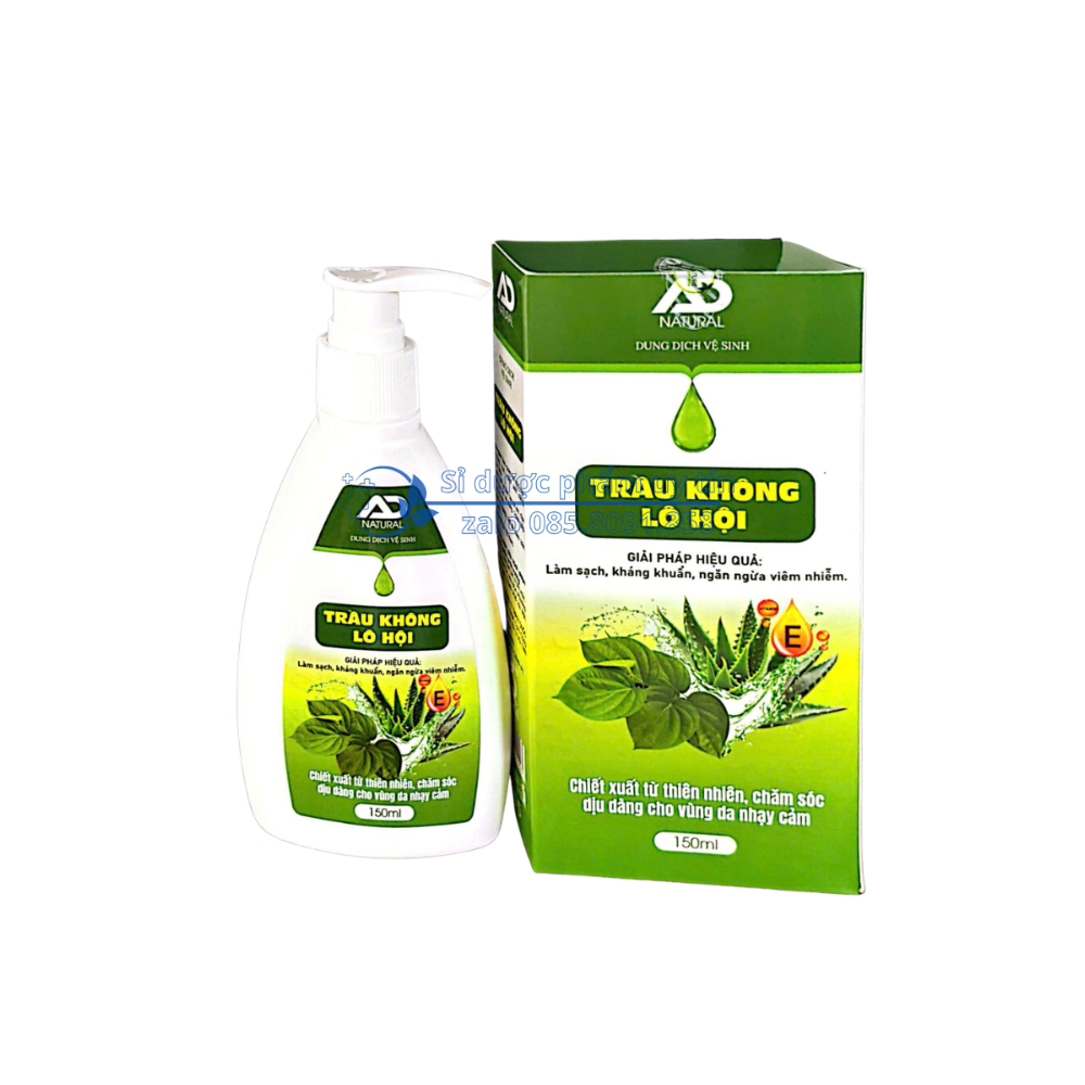 Dung Dịch Vệ Sinh Trầu Không Lô Hội giúp làm sạch nhẹ nhàng, khử mùi, kháng khuẩn, giúp bảo vệ vùng da nhạy cảm hộp 150 ml
