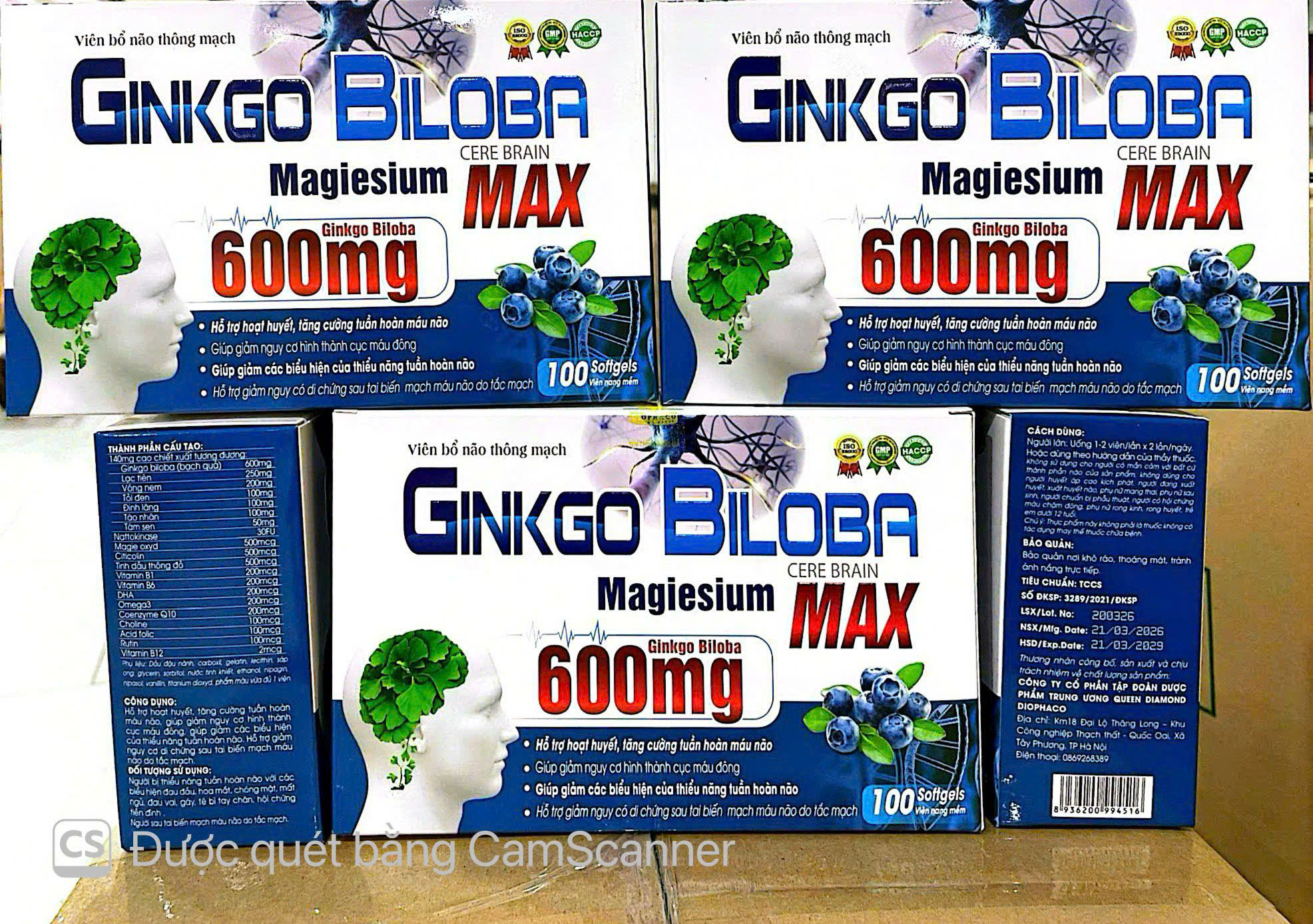 Viên uống bổ não Ginko Biloba Cere Brain Max giúp hỗ trợ tăng cường lưu thông máu não hộp 100 viên