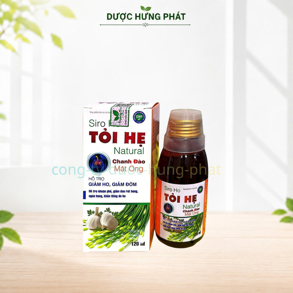 Siro Ho Tỏi Hẹ Natural giúp nhuận phế, giảm ho, giảm đờm, giảm đau rát họng, ngứa họng, khản tiếng hộp 120 ml