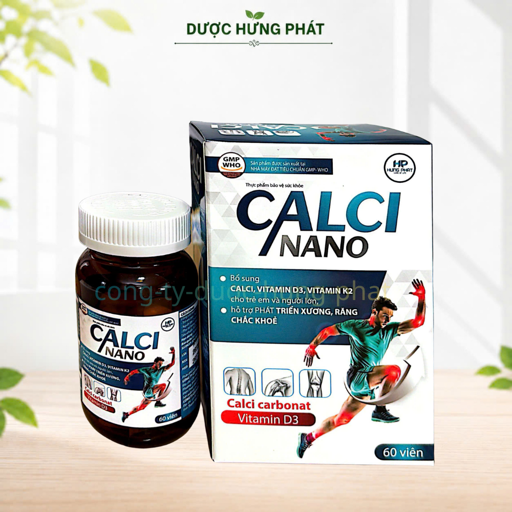 Viên uống Calci Nano giúp bổ sung calci, vitamin D3, vitamin K2, hỗ trợ phát triển xương, răng chắc khỏe hộp 60 viên