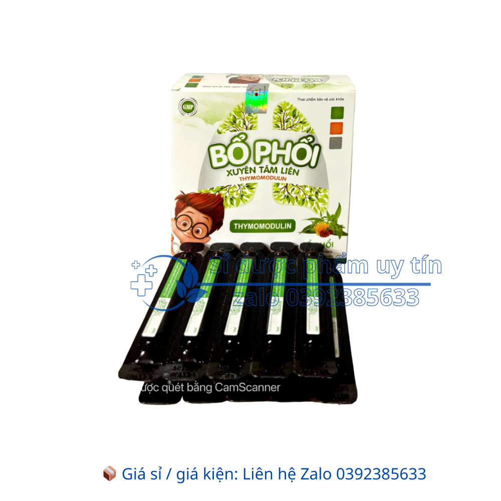 Siro Bổ Phổi Xuyên Tâm Liên Thymomodulin giúp bổ phổi, giảm ho, giảm đờm, giảm đau rát họng, khản tiếng hộp 20 ống