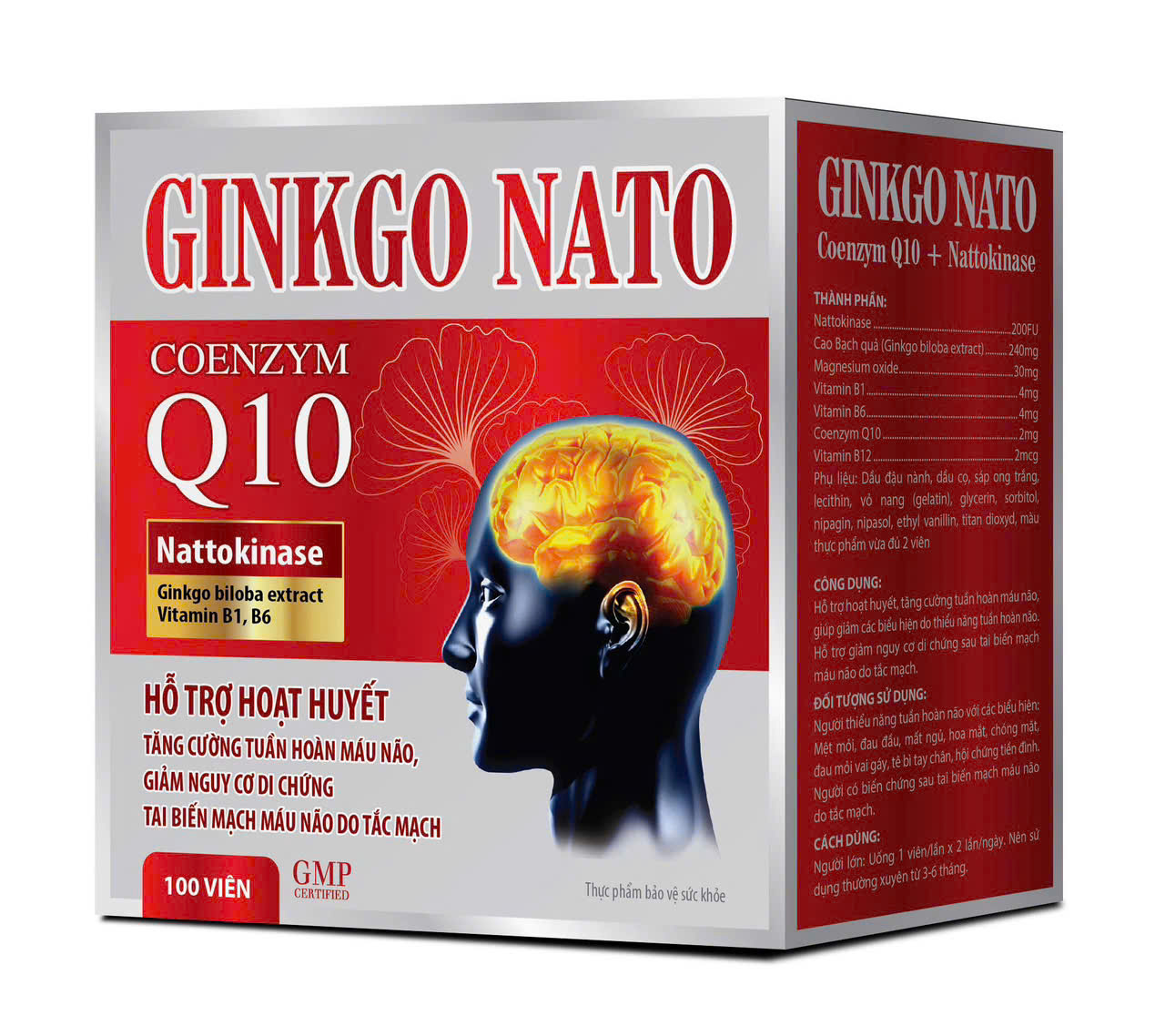 (Mua Sỉ Liên Hệ Zalo) Viên uống bổ não Ginkgo Nato Coenzym Q10 Đỏ giúp hoạt huyết dưỡng não, tăng cường tuần hoàn và lưu thông máu não hộp 100 viên