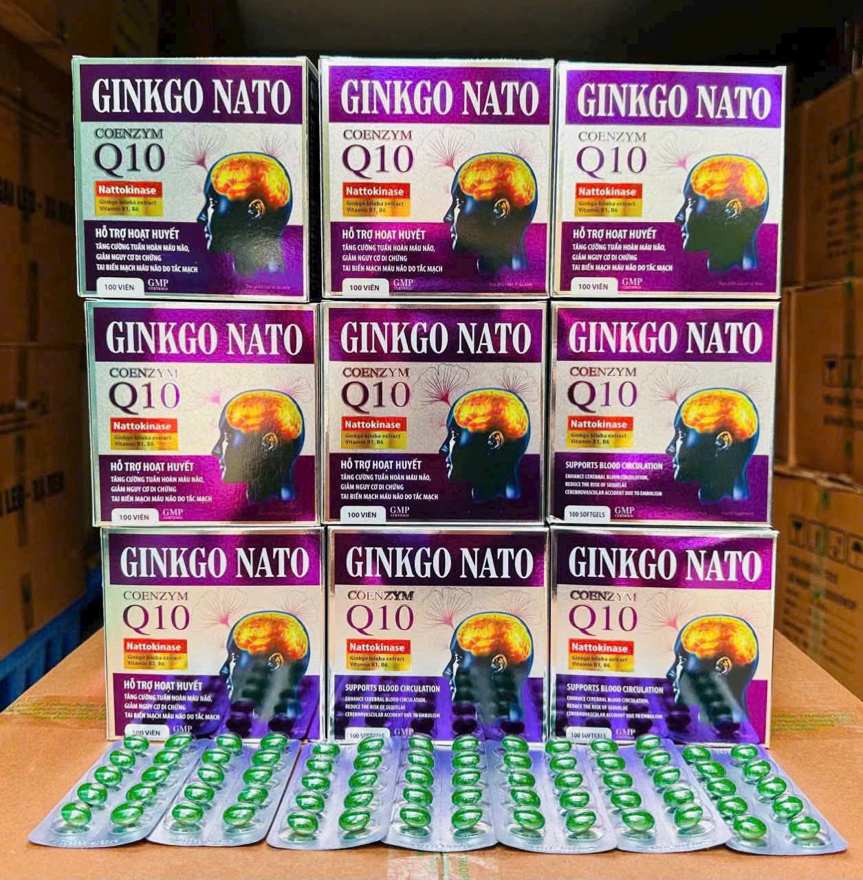 (Mua Sỉ Liên Hệ Zalo) Viên uống bổ não Ginkgo Nato Coenzym Q10 Tím giúp hoạt huyết dưỡng não, tăng cường tuần hoàn và lưu thông máu não hộp 100 viên