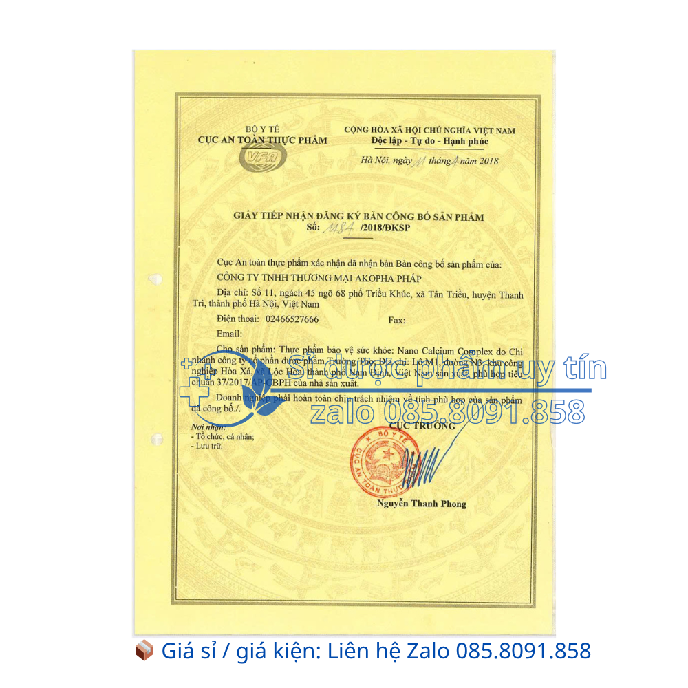 Viên uống Nano Calcium Complex giúp bổ sung canxi, chắc khoẻ xương, chống loãng xương hộp 100 viên