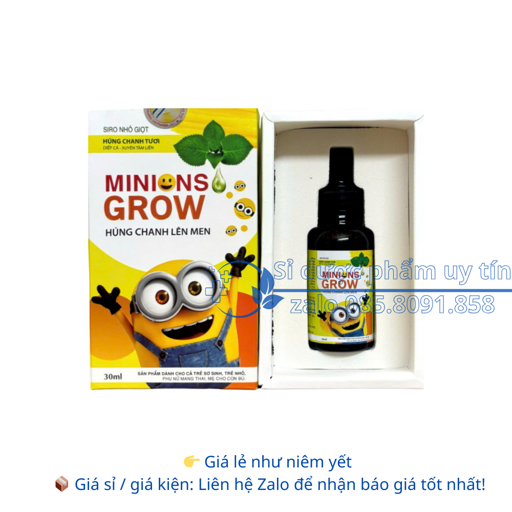 Siro Minions Grow Húng Chanh Lên Men giúp tăng đề kháng, giảm cảm cúm, ho, sốt hộp 30 ml