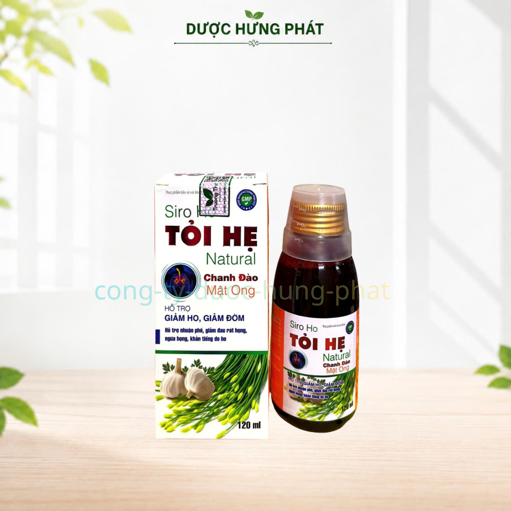 Siro Ho Tỏi Hẹ Natural giúp nhuận phế, giảm ho, giảm đờm, giảm đau rát họng, ngứa họng, khản tiếng hộp 120 ml
