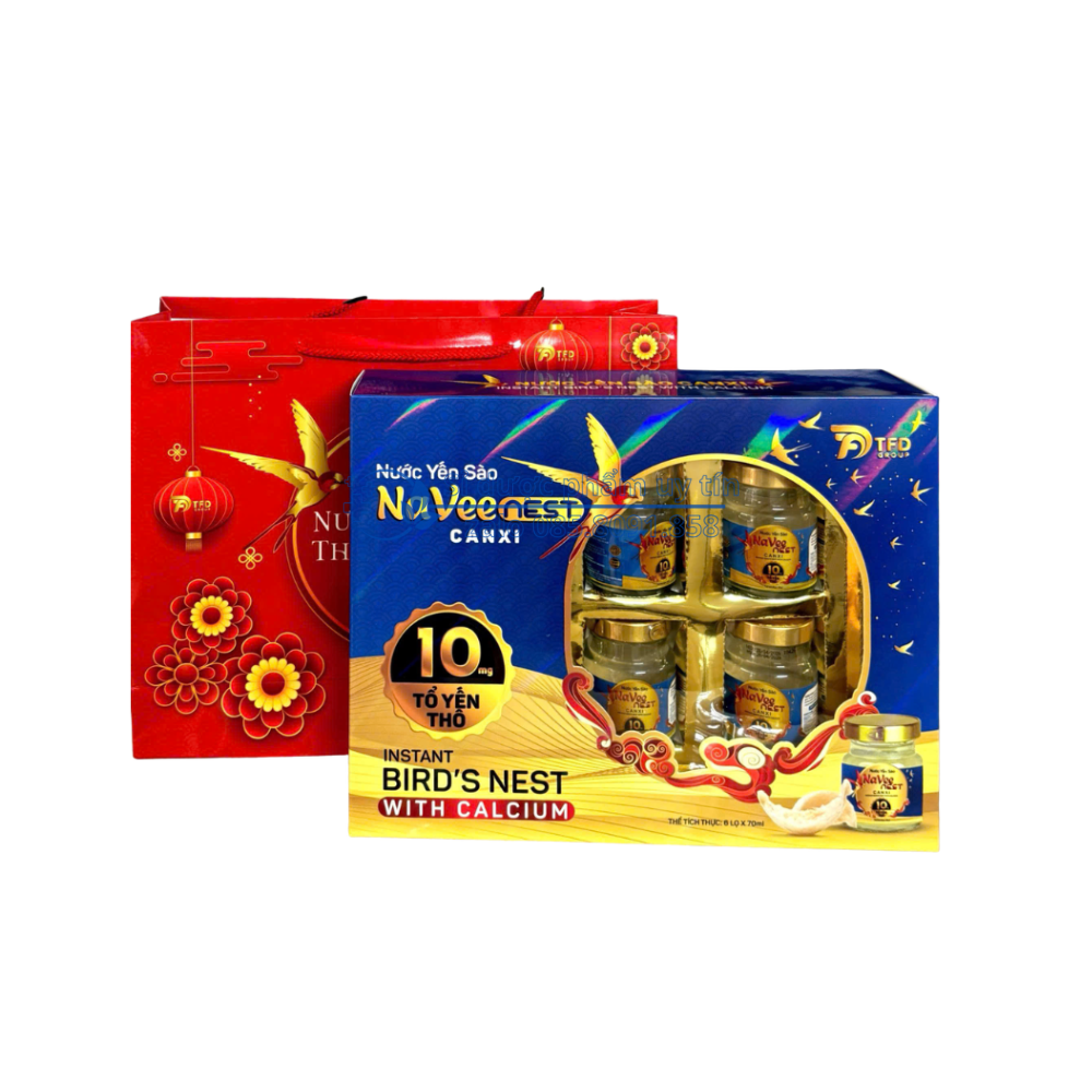 Nước Yến Sào Naveenest Canxi giúp bồi bổ cơ thể, tăng cường sức khoẻ hộp 6 lọ