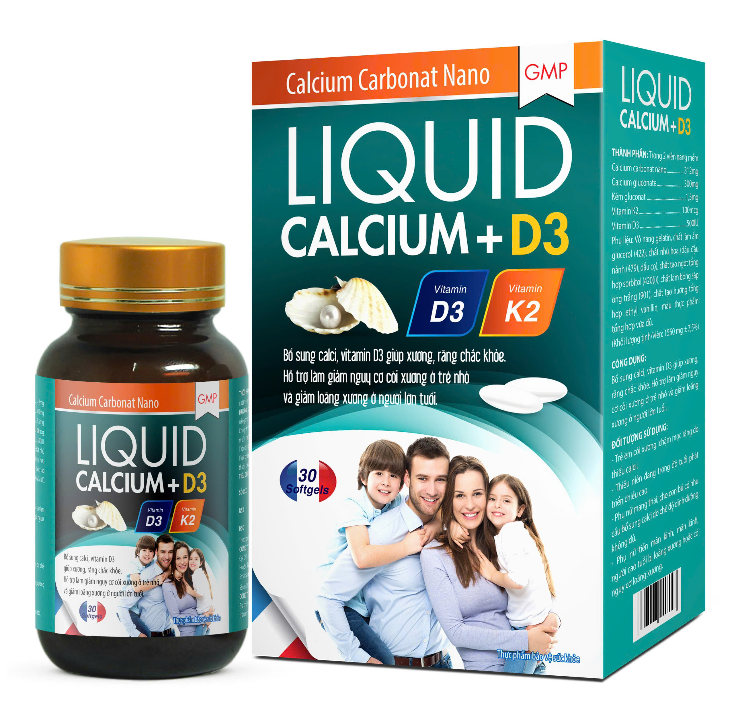 (Mua Sỉ Liên Hệ Zalo) Viên uống Liquid Calcium+D3 Xanh giúp bổ sung calci, vitamin D3 giúp xương, răng chắc khỏe hộp 30 viên