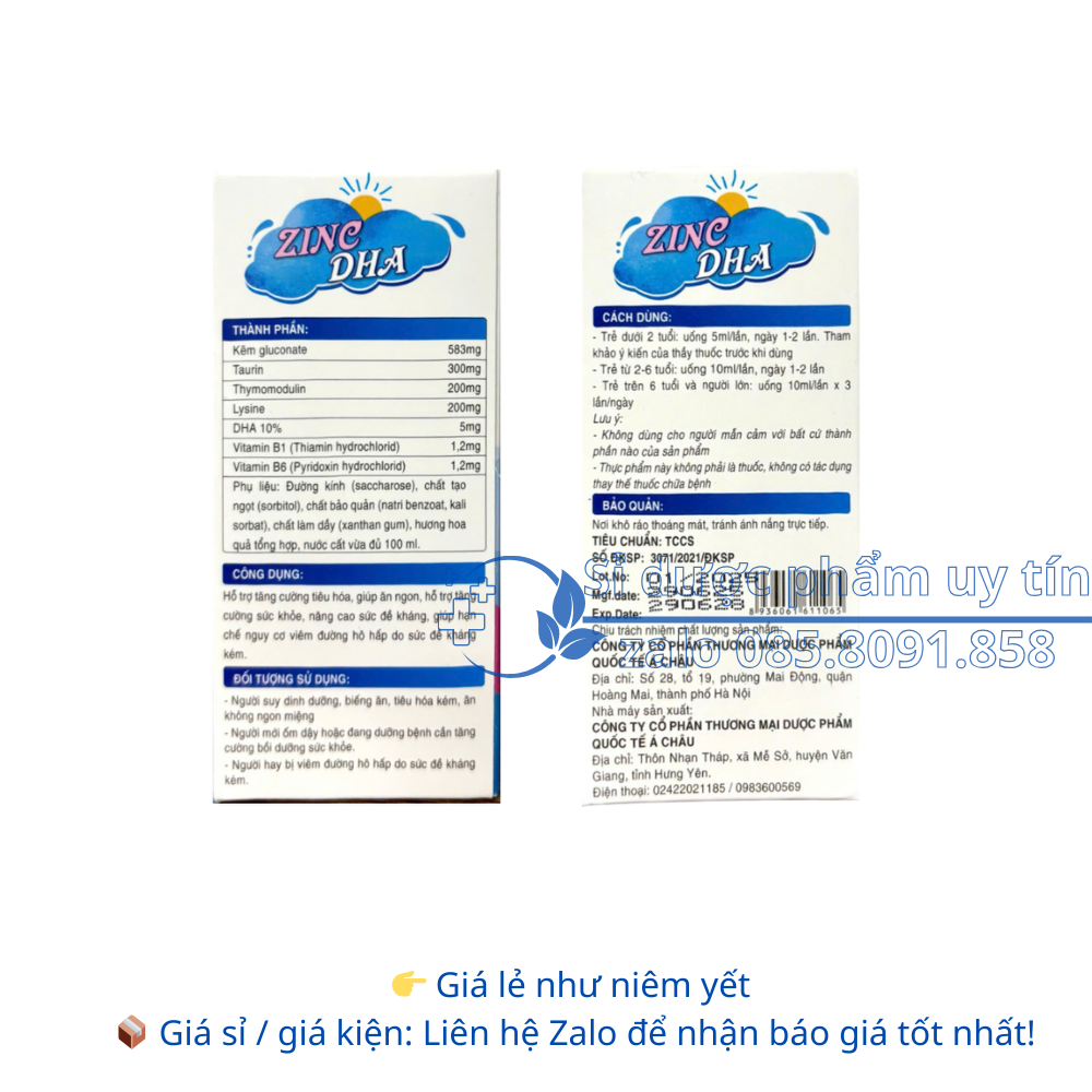 Siro Zinc DHA giúp ăn ngon, hỗ trợ tăng cường sức khỏe, nâng cao sức đề kháng hộp 20 ống