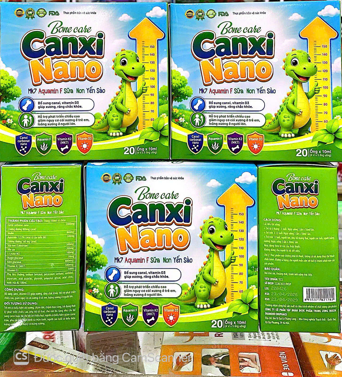 Siro Canxi Bonecare Nano MK7 Aquamin F Sữa Non Yến Sào giúp bổ sung canxi, chắc khoẻ xương hộp 20 ống