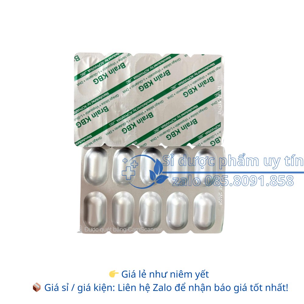 Viên Uống Bổ Não Brain KBG giúp tăng cường tuần hoàn máu đau đầu, chóng mặt, suy giảm trí nhớ hộp 30 viên