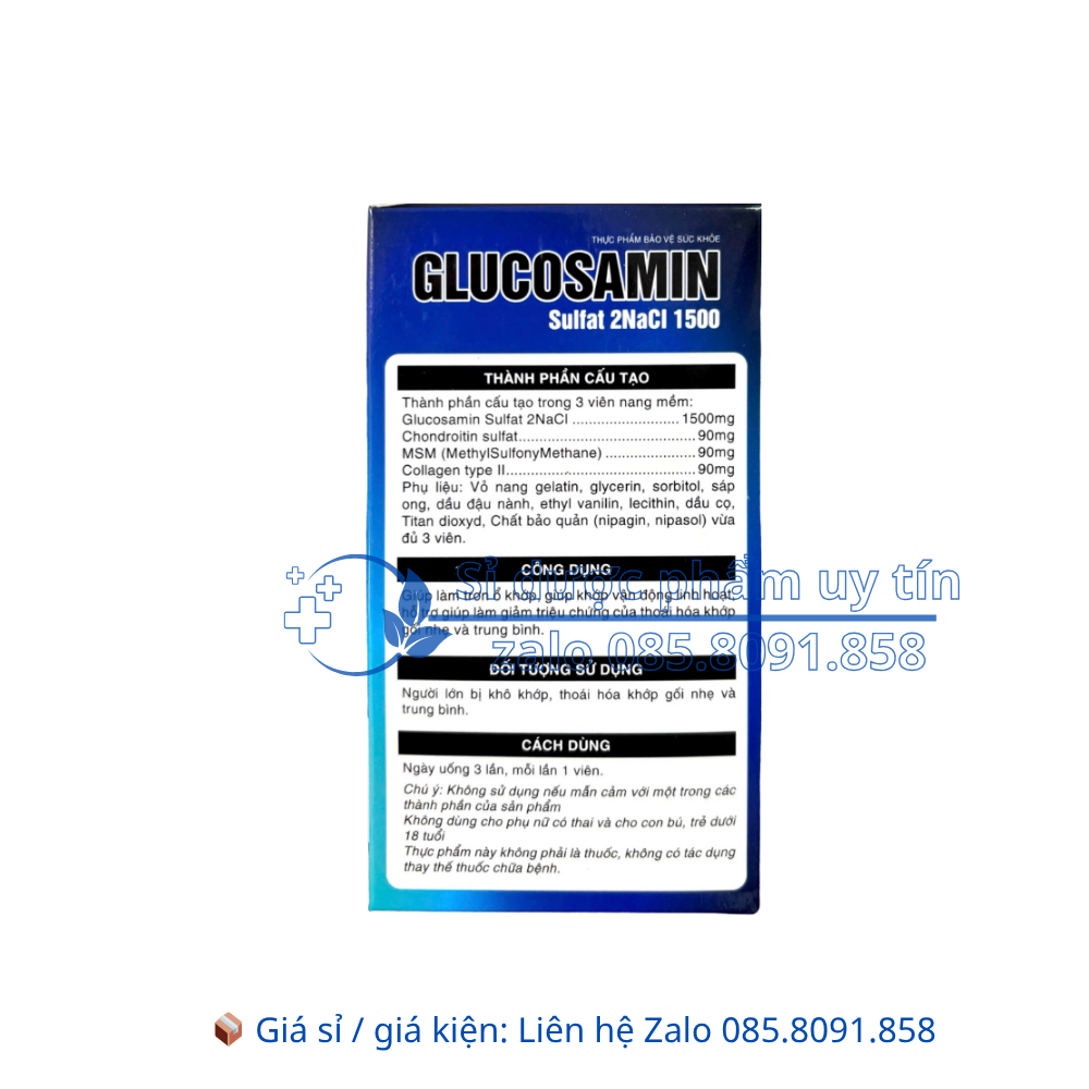 Viên uống Glucosamin Sulfat 2NaCl 1500 giúp làm trơn ổ khớp, giúp khớp vận động linh hoạt hộp 60 viên